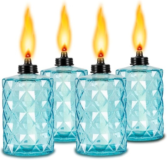 Nonley Glass Table Top Torches, 4 Pack Citronella Torches for Outside, 12oz Flame Light Torch,Refillable, Wick and Cap Included, Landscape Lanterns Torches for Garden Yard Patio Party Decor