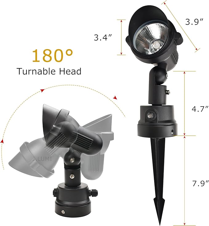GBS9912 Outdoor LED Spotlight with Photocell Sensor, 120V 12W 5000K Daylight White, Photocell Enabled, 3 FT Cord with Plug in Outdoor Lighting, Black
