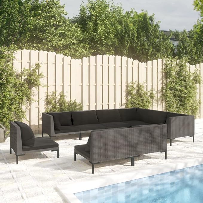 Patio Lounge Set with Cushions,Outdoor Table and Chairs Set,Terrace Conversation Set Furniture,Outdoor Furniture,for Garden,Backyard,9 Piece Poly Rattan Dark Gray