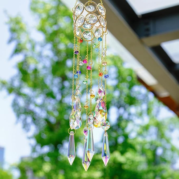 14.5'' Crystal Suncatchers,Rainbow Maker Hanging Sun Catcher Indoor Window | Colorful Beads Chain,Prisms Suncatcher With Crystals For Outdoor Home Office Garden Decoration,Whimsical Decor,Gift For Women