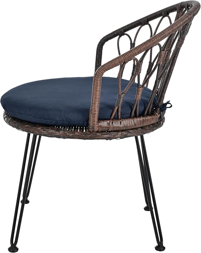 Montary 3 - Piece Outdoor Leisure Set,2 Stylish Hand - Woven Rattan Single Chairs & a Sturdy Tempered Glass Round Table - Ideal for Relaxing on Balconies and Courtyards,Brown & Blue