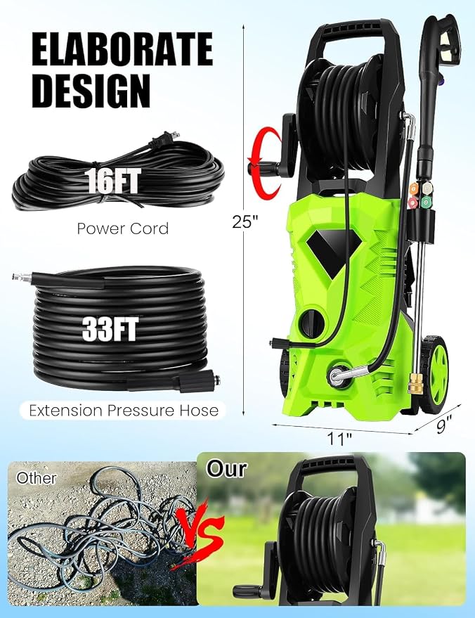 Electric Pressure Washer 5000 PSI 2.8 GPM High Power Washer with 4 Pressure Nozzle and Foam Cannon, powerwashers for Home, Car Washing, Fence Cleaning, Patio, Green