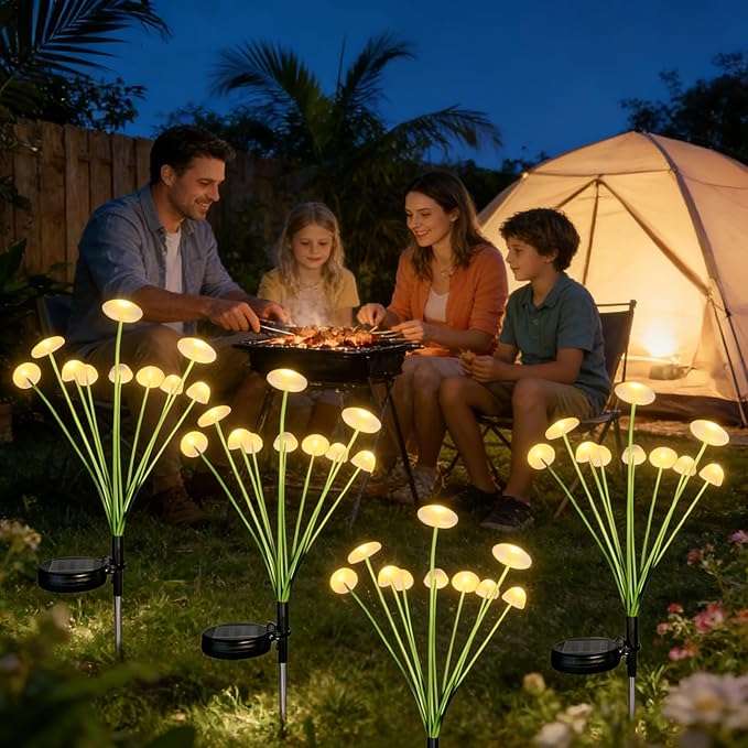 2Pcs Solar Jellyfish Lights Outdoor, Warm White LED Garden Stake Lights Waterproof, Decorative Solar Lights for Yard Patio Lawn Pathway Landscape Lighting