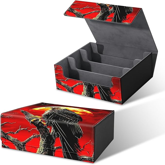 Card Deck Box for MTG, Cards Storage Box Fits 120+ Sleeved, Leather Big Size Strong Magnetic Closing Case for Board Games Magic TCG CCG Baseball Collection Women Man, Red Sky Eagle