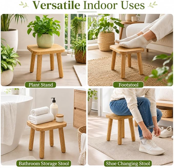Wooden Picnic Stool, Tool-Free Assembly Solid Wood Low Profile Portable Seat for Indoor Home, Outdoor Camping, Beach and Patio