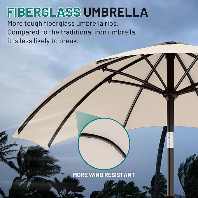 AreShark 10 FT Outdoor Patio Umbrella, Patio Table Umbrella with Push Button Tilt and Crank, Outdoor Patio Umbrellas with 8 Fiberglass Ribs, Patio Umbrellas for Market, Garden, Pool (Cream White)