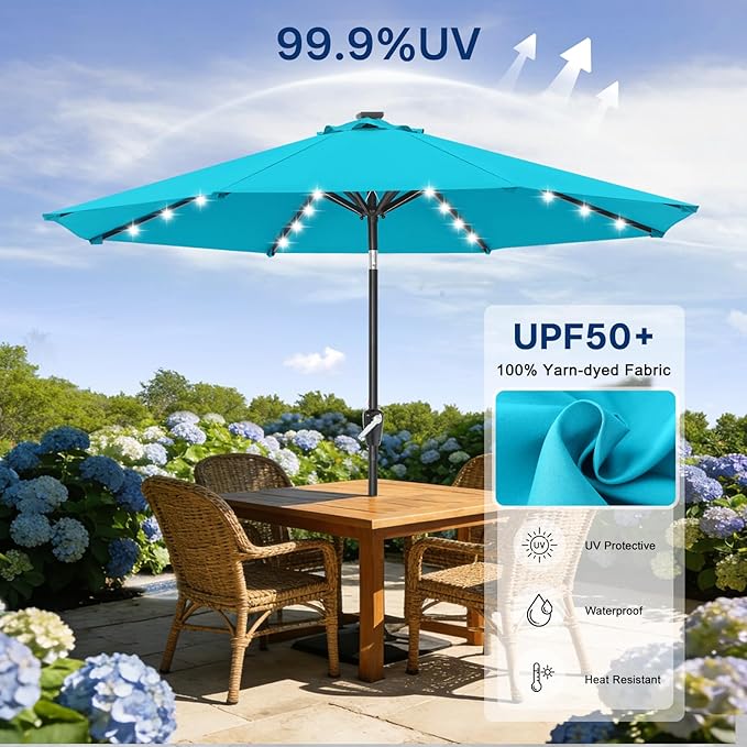 ABCCANOPY Durable Solar Led Patio Umbrellas with 32LED Lights 9FT (Lake)