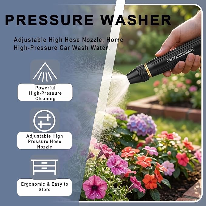 High Pressure Sprayer, Larnto High Pressure Hose Nozzle, Adjustable High Hose Nozzle, Home High-Pressure Car Wash Water, Suitable for Watering Flowers, Vegetables and Washing Vehicles