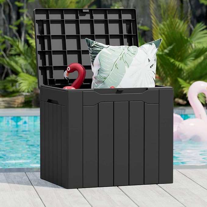 Greesum 100 & 31 Gallon Black Resin Deck Boxes for Patio Furniture, Garden Tools Storage