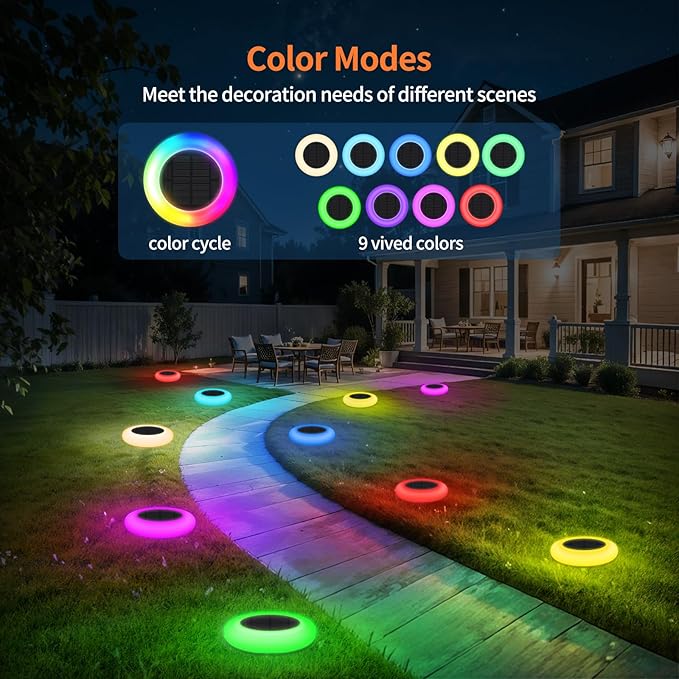 Lightonight Colorful Solar Lights Outdoor, Color Changing Solar Lights with Remote, Colorize Pathway Lights Solar Garden Lights for Landscape Walkway Patio Yard Pool Garden