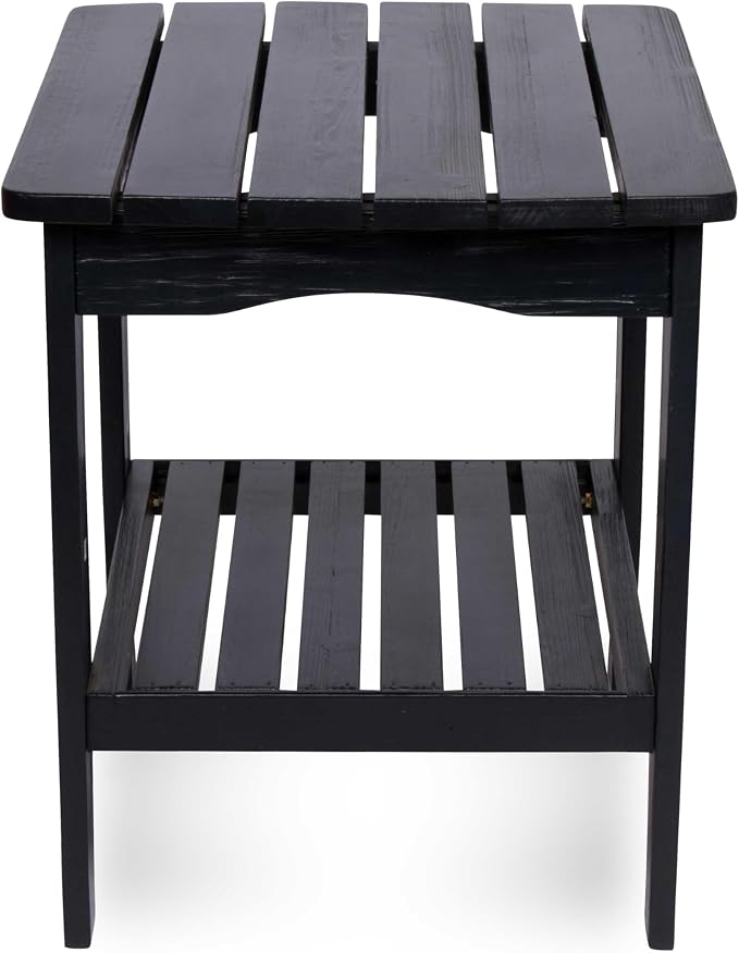 Shine Company Long Island Rectangular Solid Wood End Table, Outdoor Adirondack Side Table, Black