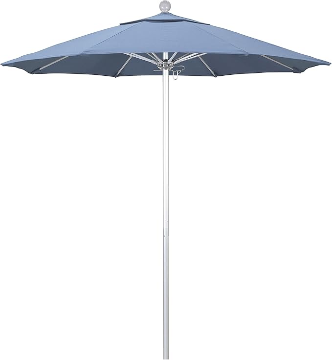 California Umbrella 7.5' Rd. Venture Series Contract Grade Patio Umbrella, Push Open Pin Stop, Silver Finish, Sunbrella Spectrum Cilantro
