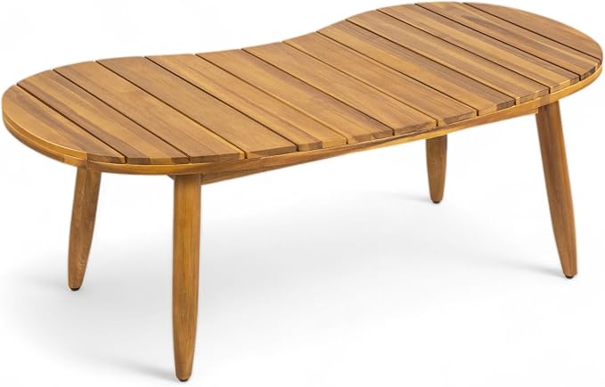 Merax 2-Piece Acacia Wood Patio Loveseat Set with Coffee Table | Teak-Finish Acacia Frame, Beige Woven Rope, 6-Inch Cushions And Arc Coffee Table For Porch, Garden, Backyard Or Balcony