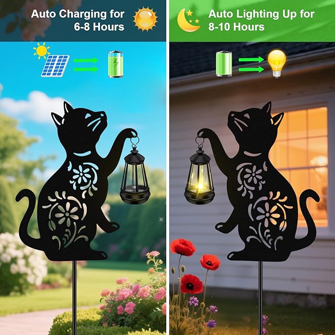 Solar Cat Hanging Lantern Outdoor, Black Cat Solar Lights, Cat Lover Gifts for Women Mom Grandma Birthday,Mother's Day,Waterproof Garden Ornaments Decor Outside Backyard,Patio,Pathway