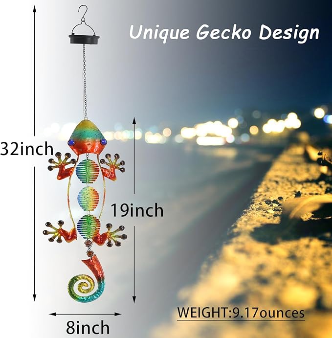 Gecko Solar Outdoor Lights Hanging Lanterns Metal Decorative Lights for Backyard Porch Patio Yard Balcony Teepee Lawn Pathway……