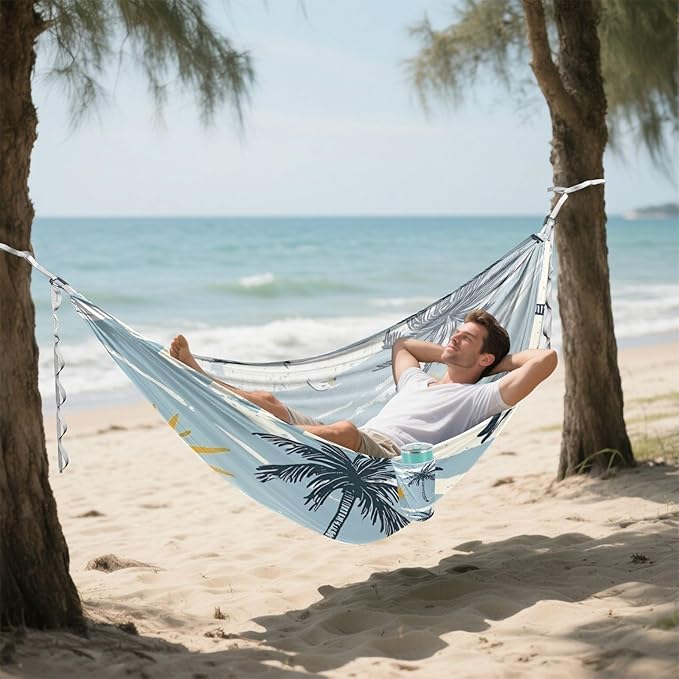 Summer Palm Trees Blue Stripe Outdoor Hammock Indoor Hammock for Outside Beach Patio Garden