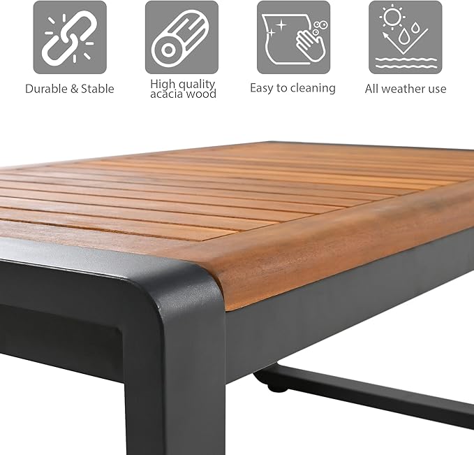 LUMISOL 4 Pieces Patio Furniture Set, Outdoor Sofa Set with Metal Frame and Removable Cushions, Patio Conversation Set for 5 Persons, Thick Cushions, Acacia Wood Tabletop, Grey