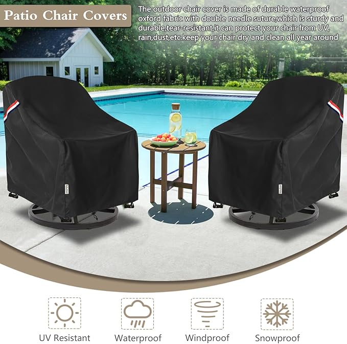 Patio Chair Covers Waterproof Heavy Duty Patio Furniture Covers, 33W x 35D x 36H Inches Swivel Outdoor Chair Cover 2 Pack (Black)