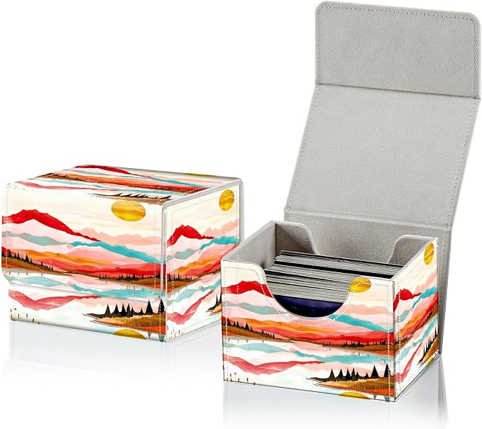 Card Deck Box for MTG, Cards Storage Box Fits 120+ Sleeved, Leather Small Size Strong Magnetic Closing Card Case for Board Games Magic TCG CCG Baseball Collection, Pink Range Moon