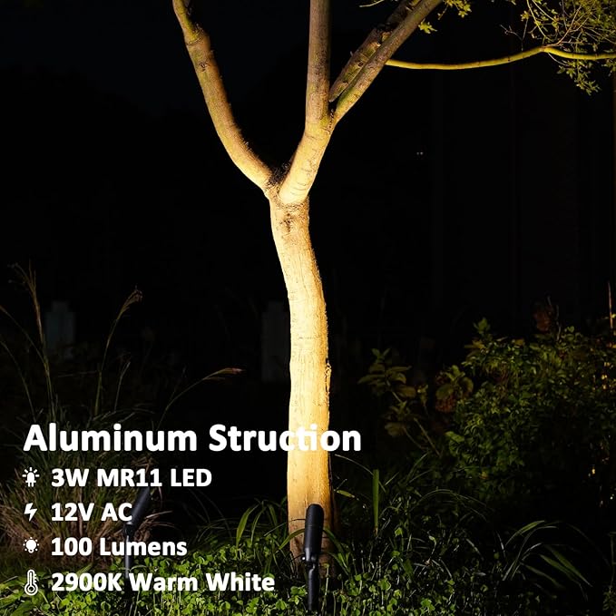 Low Voltage Landscape Spotlights 12V LED Outdoor Spot Lights for Yard Garden Tree Uplighting 3W 100 Lumens Weateproof Die-cast Aluminum Housing 2900K Warm White 2PK