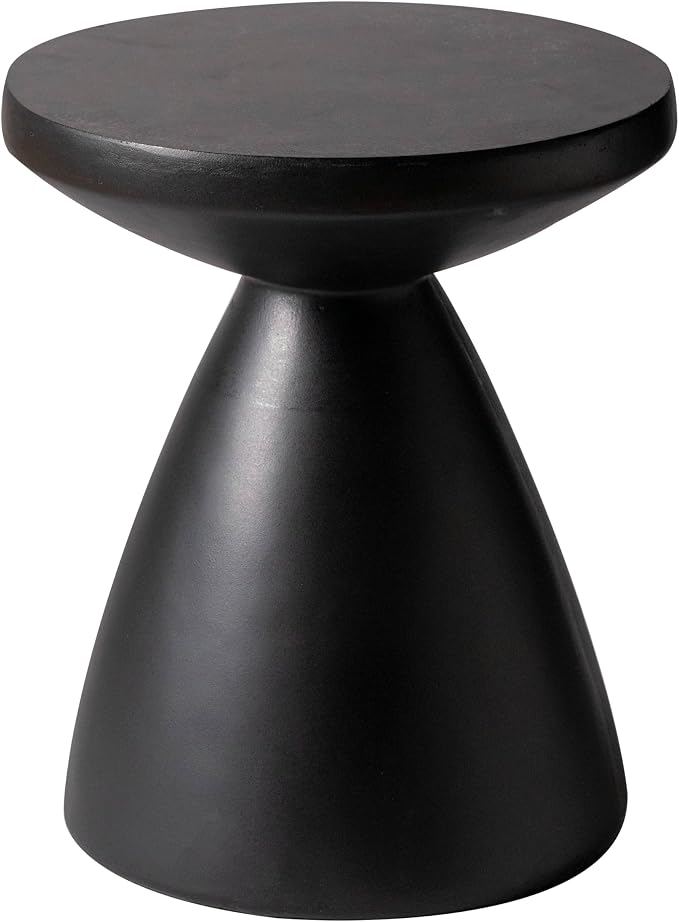 LeisureMod Modern Side Table with Fiberstone Top 20” Round Accent Table and Hourglass Pedestal Base for Outdoor or Indoor Dune Series in Black