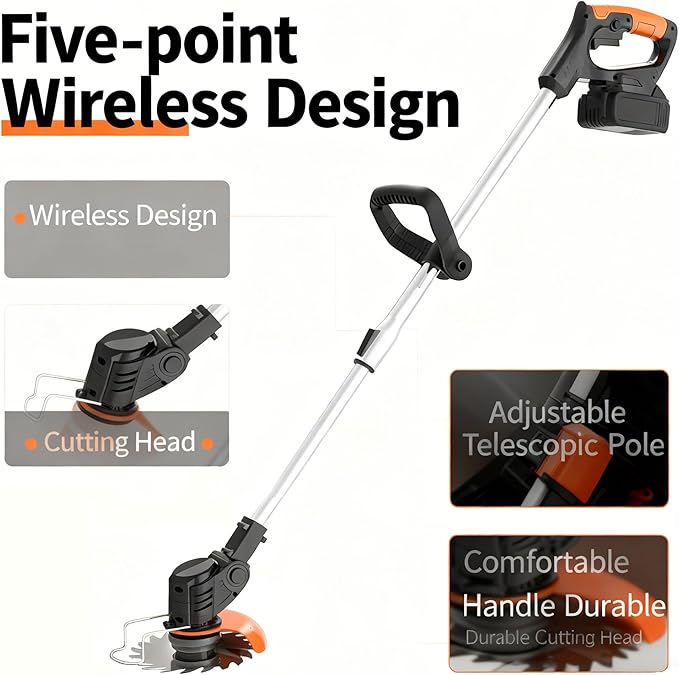 Weed Wacker - Cordless electric weed trimmer.cordless weedwacker weed trimmer and a Weedwacker.Cordless grass cutter.With four types of blades and two replaceable batteries.Yard maintenance must haves