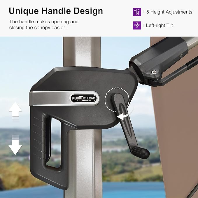 PURPLE LEAF 11.5' X 8' Left-right Tilting Patio Umbrella with Base Outdoor Swivel Cantilever Offset Aluminum Umbrella with Champagne Frame and 360-degree Rotation for Garden Deck Pool, Taupe