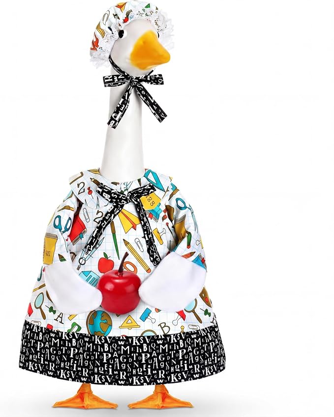 FuWeave Back to School Porch Goose Outfit Set for Plastic Statue Lawn Porch Goose Clothes with Schoolbag for Patio Decor