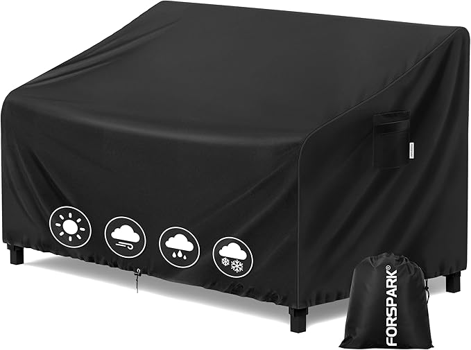 FORSPARK Patio Sofa Cover – Waterproof UV-Resistant Outdoor Couch Protector 54W x 38D x 35H inches for 2-Seat Loveseats, Tear-Resistant Oxford Fabric with Wind Straps & Storage Bag
