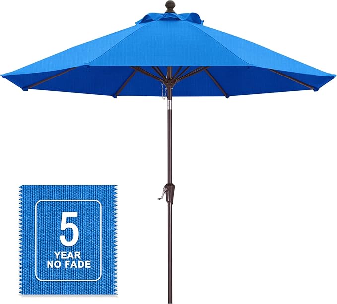 MASTERCANOPY Olefin 5-Year-Non-Fading 9ft Patio Umbrella with Tilt and Crank, Large UV Resistant Outdoor Table Umbrella with 8 Fiberglass Ribs for Deck, Yard & Market, Sky Blue