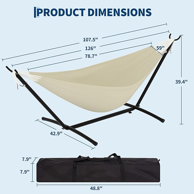 Double Hammocks with Stand for Outside, Portable Space Saving Heavy-Duty Steel Stand for Indoor Outdoor Patio with Carrying Bag, 450 lbs Capacity
