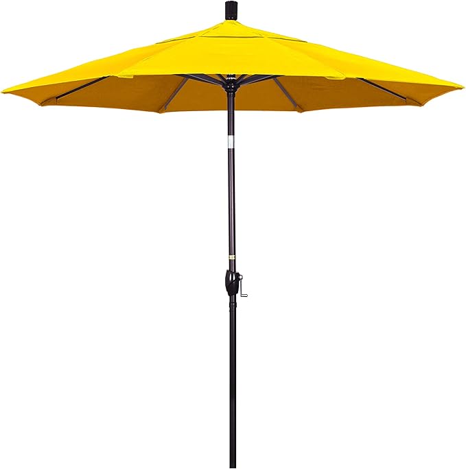 California Umbrella 7.5' Round Aluminum Market Umbrella, Crank Lift, Push Button Tilt, Bronze Pole, Sunbrella Sunflower Yellow