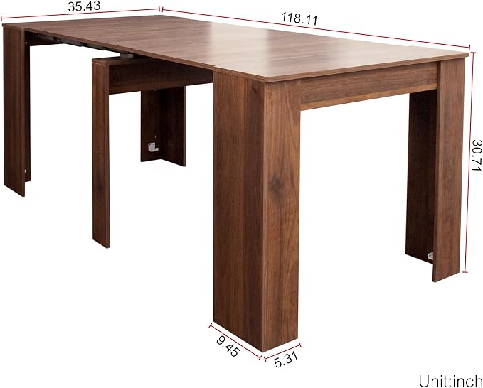 20.08" - 118.50" Extendable Dining Room Table, Modern Extra Long Folding Dining Tables, Outdoor Patio Furniture Set for 2-10 People, Adjustable Kitchen Dinner Table, Walnut