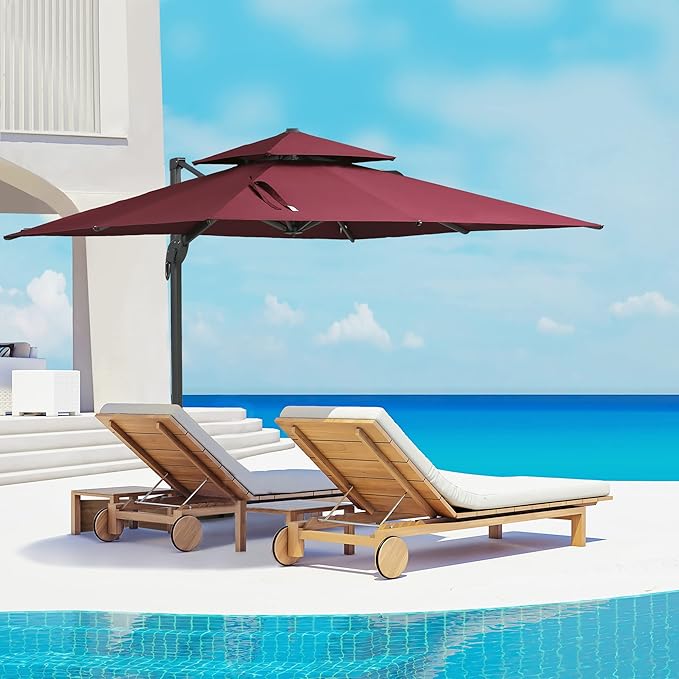 Outsunny 10ft Offset Patio Umbrella, Hanging Cantilever Umbrella, Square Shape, Aluminum Cross Base, Tilt, 360-Degree Rotation