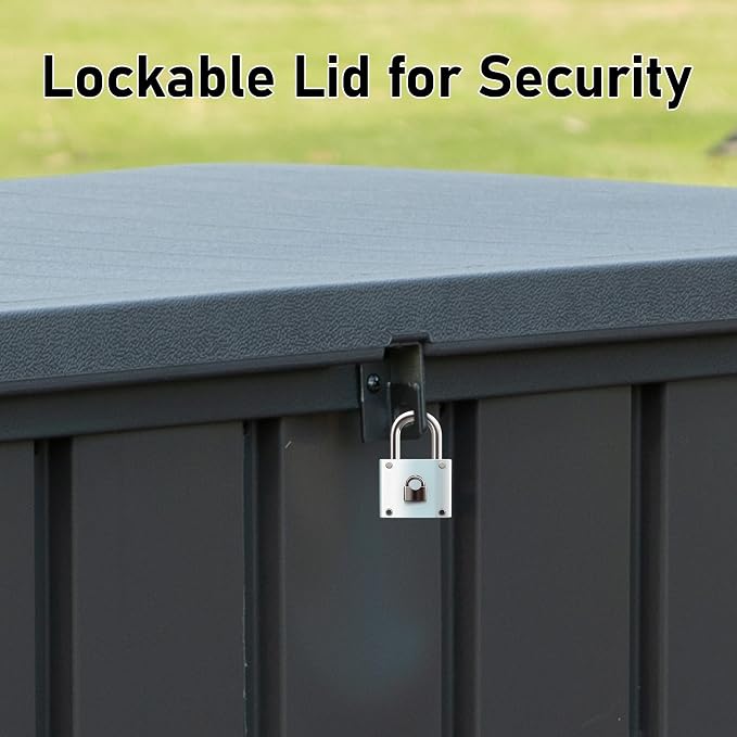 Domi Deck Box Outdoor Storage Box 100 Gallon, Large Metal Storage Cabinet with Resin Lid, Waterproof Lockable Patio Storage Box for Cushions Garden Tools Pool-Supplies, Dark Grey