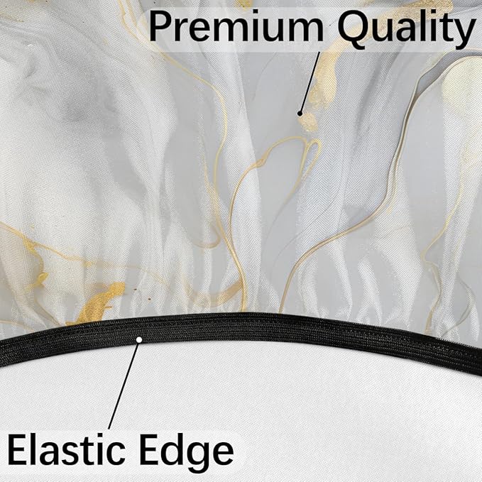 Fitted Round Tablecloth with Umbrella Hole and Zipper Marble Liquid Texture Outdoor Elastic Table Cloth 36"-44" Oil-Proof Waterproof White Gold Marble Patio Table Cover for Party Outdoor