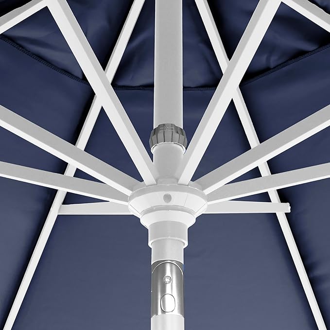 California Umbrella 5-Year-Non-Fading, 9Ft Premium Patio Umbrella, Hand-Crank, Button-Tilt, White Frame, Solution Dyed Navy Fabric