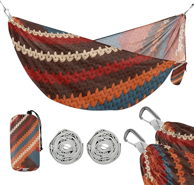 Red and Blue Knitted Stripes 330lb Capacity Camping Hammocks with Hanging Rope Hanging Hammock for Outside Camping Essentials hamaca para Camping 0 a 24 Meses