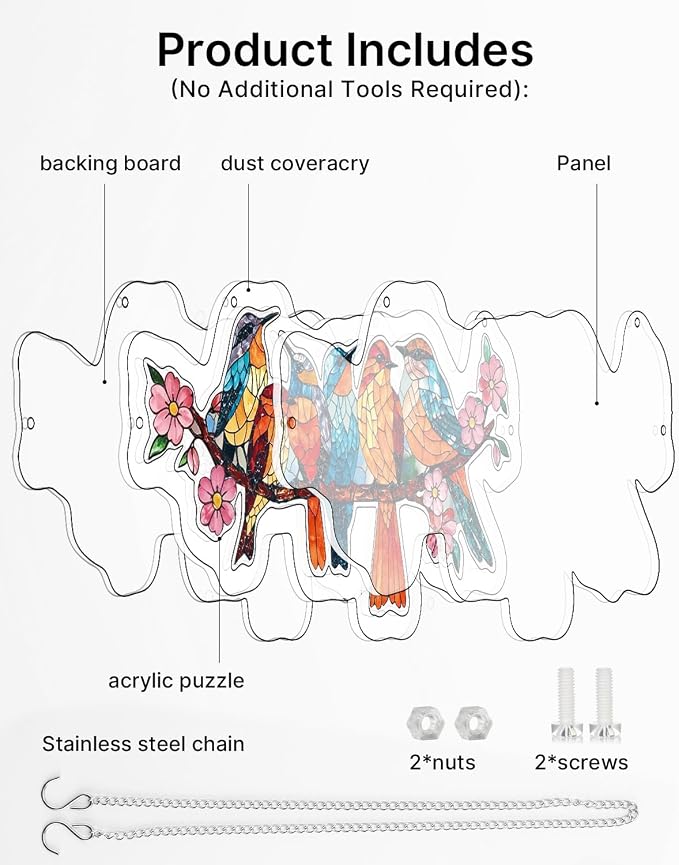 Acrylic Puzzle Suncatcher 114 Pieces, Blossom Songbirds Sun Catchers Puzzle, DIY SunCatchers Puzzles Window Hanging, Home & Garden Decor, Gifts for Family and Friends, 11.8 * 5.8 in