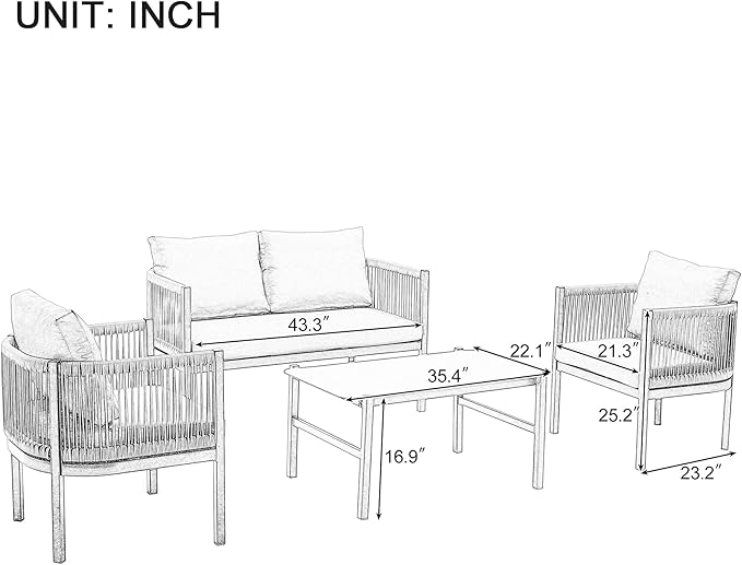 LUMISOL 4-Piece Patio Conversation Set Acacia Wood Outdoor Sofa & Chairs with Coffee Table, Outdoor Sofa Set with Coffee Table, Patio Conversation Set for Garden Backyard, Dark Blue