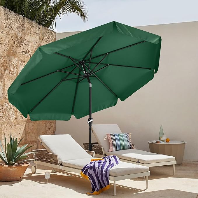 MASTERCANOPY 10ft Patio Umbrella with Valance, Crank and Tilt – 8 Ribs Outdoor Market Umbrella, UV/Fade Resistant, Waterproof Canopy with Wind Vent for Garden, Deck, Backyard, Pool (Forest Green)