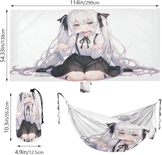 Cute Anime Girl Begging Hammocks Foldable Cloth Hammock for Outside Patio Garden