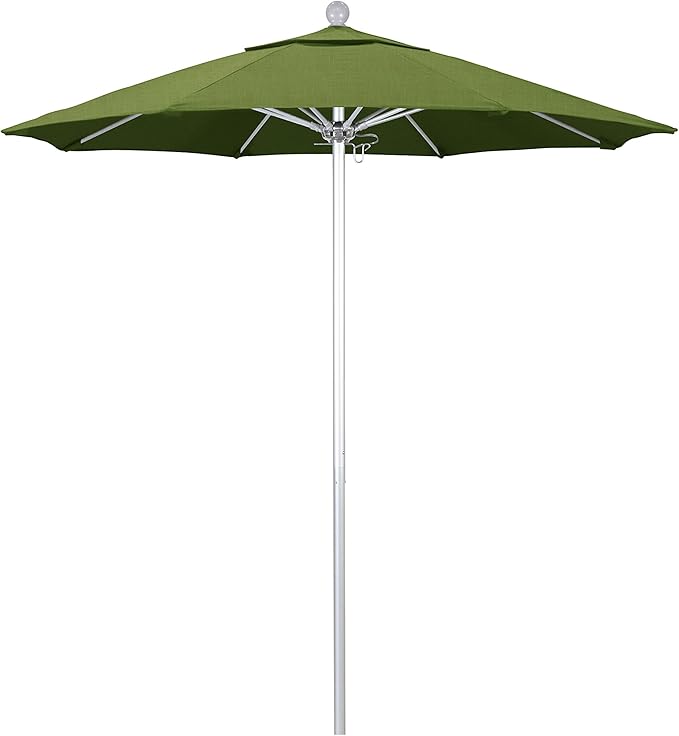 California Umbrella 7.5' Rd. Venture Series Contract Grade Patio Umbrella, Push Open Pin Stop, Silver Finish, Sunbrella Spectrum Cilantro