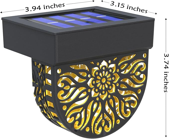 Gardsee Solar Fence Lights 6 Pack Solar Deck Lights Waterproof LED Solar Powered Step Light Wall Lights Outdoor Decorations Warm Yellow Light Decorative Lighting for Garden (Black)