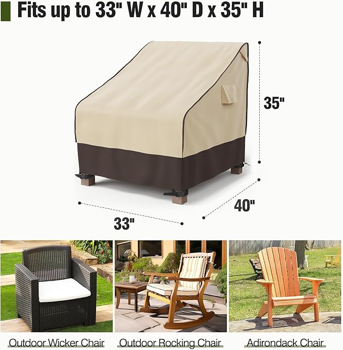 MR. COVER Patio Chair Cover Waterproof, UV Resistant Outdoor Lawn Patio Furniture Protective Cover, Heavy Duty Oxford Cloth Windproof Garden Lounge Deep Seat Cover Fits up to 33"W x 40"D x 35"H