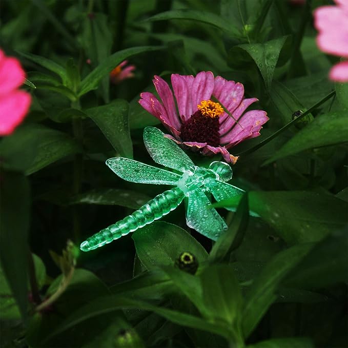 CANDLE CHOICE Solar Powered Landscape LED Lights Outdoor Waterproof Color Changing Garden Stake Lights for Outside Yard Lawn Flowerbed Plant Path Christmas Decorations Figurine Dragonfly 2 Pack