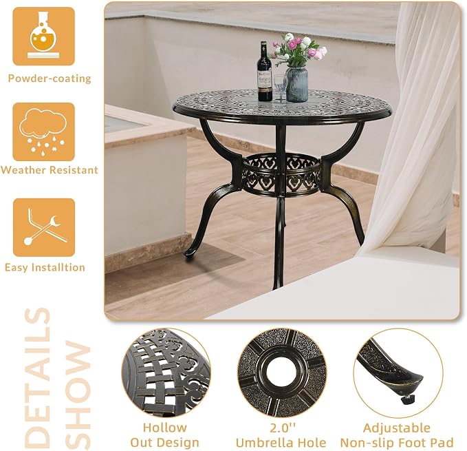 5 Piece Patio Dining Set, Outdoor Table and Chairs Set for 4 Cushioned Swivel Rocking Chairs and 38.5'' Round Table, All-Weather Cast Aluminum Patio Funiture Set, 2'' Umbrella Hole, Navy