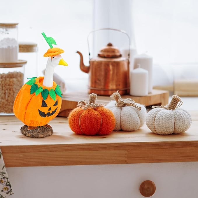 7'' Desk Pumpkin Goose Outfit Back to School Mini Porch Goose Clothes Yard Silly Lawn Duck Shirt for School Classroom Cement Plastic Duck Student