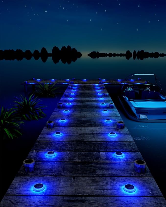 DetarZinLED 6 Packs Solar Driveway Lights, Blue Dock Deck Lights Solar Powered Outdoor IP68 Waterproof, Stick on Light for Step, Stair, Driveway, Pool, Pathway, Walkway, Patio