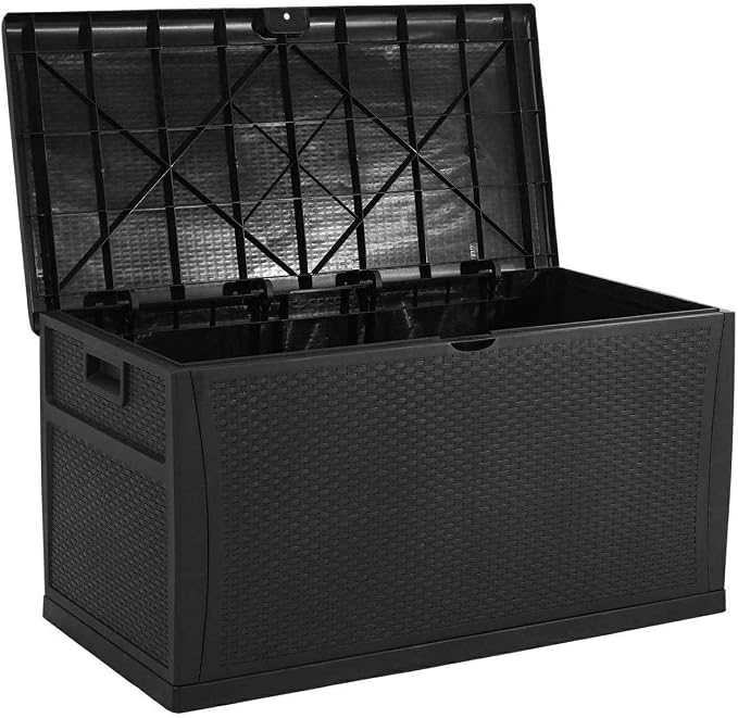 YIGUO Deck Box Outdoor Resin Patio Storage Container 120 Gallon,Easy Placement Large Storage Box Garden Backyard Patio Furniture,Black